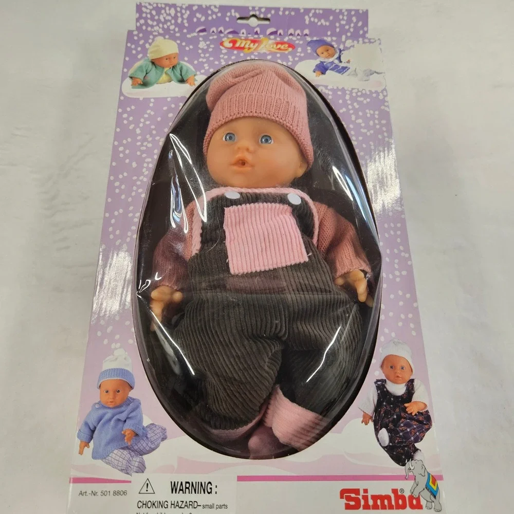 Vintage Simba My Love Snow Fun Bean Baby Doll Pink Knit Sweater Corduroy Overall